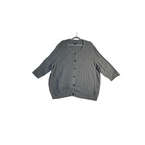 Lands End size 3X cardigan gray cable knit button-up 3/4 sleeve office church